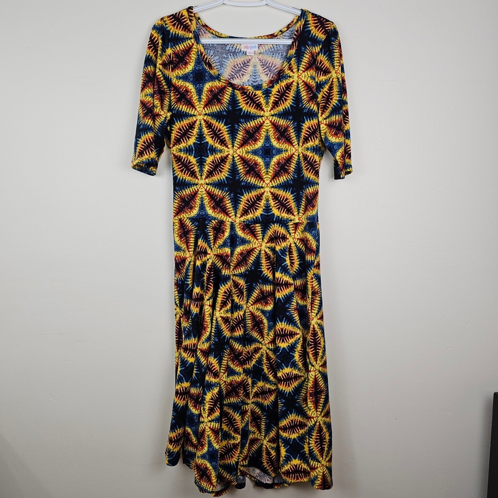 LuLaRoe Dress Women XL Multi Nicole Fit & Flare Geometric Kaleidoscope Dress